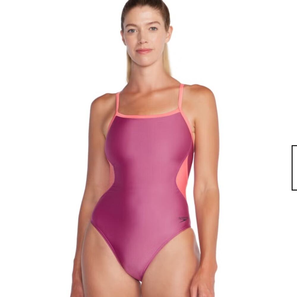 NWT SPEEDO Pink and Orange One Piece Swimsuit Size 12